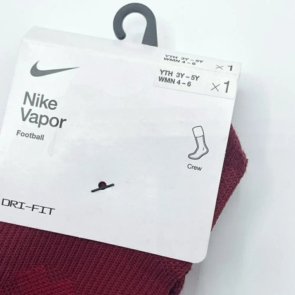Nike Vapor lot of Four Pair Dark Red Football Crew Socks - Size 3Y-5Y / Women 4-